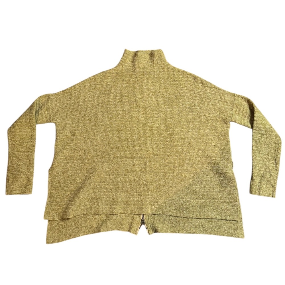 Free People Mock‎ Neck Zip Front Textured Sweater Olive Green XS